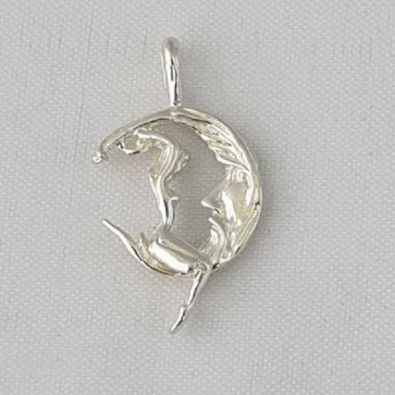 925 Sterling Silver Necklace w/ Moon Rider 3D Pendant Charm