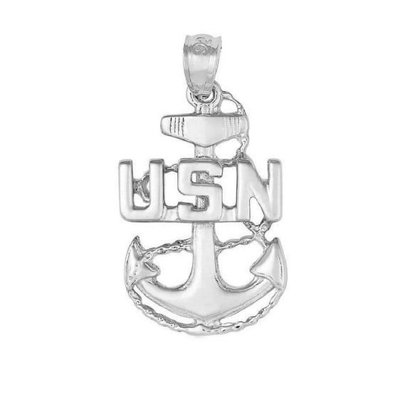 925 Sterling Silver Necklace w/ Navy Anchor Pendant Charm