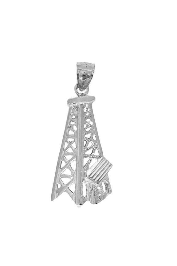 925 Sterling Silver Necklace w/ Oil Well, Oil Rig Pendant Charm