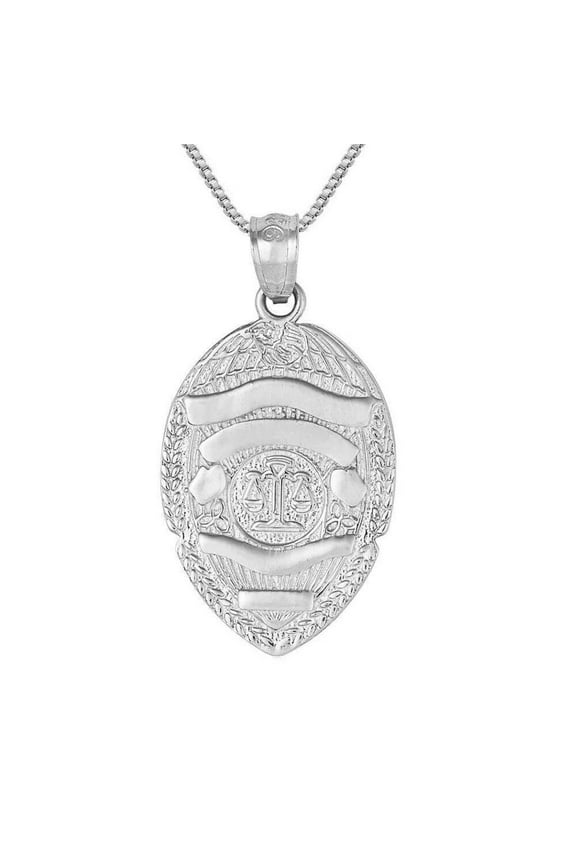 925 Sterling Silver Necklace w/ Police Badge Pendant Charm