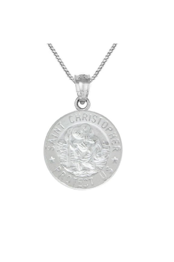 925 Sterling Silver Necklace w/ Saint Christopher Protect Us Round-Shaped Pendant Charm