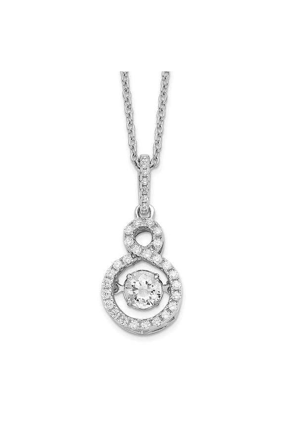 925 Sterling Silver Necklace with Pendants Chain Brilliant Embers 34 Stone Moving Center Vibrant CZ and Micro Pav Infinity 2 Inch Extender 18 mm
