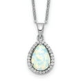 thumbnail image 1 of 925 Sterling Silver Necklace with Pendants Chain Rhodium Polished Simulated Opal & CZ 18 inch, 1 of 3