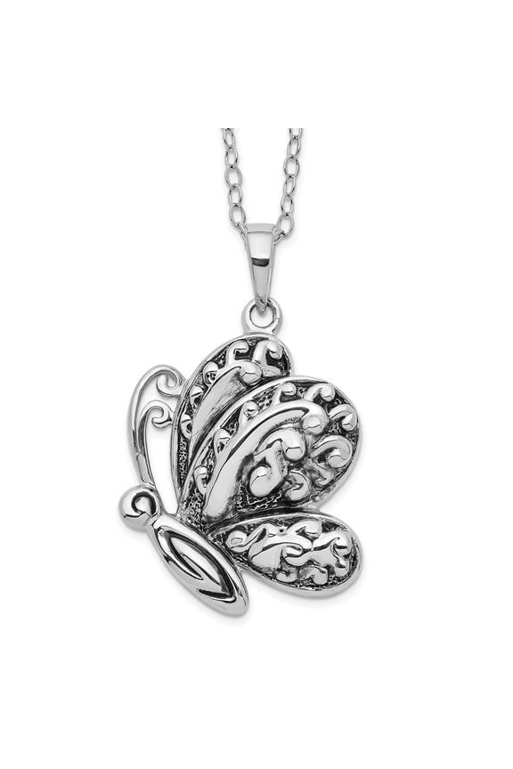 925 Sterling Silver Necklace with Pendants Chain Sentimental Expressions Antiqued Butterfly Ash Holder 18in. 18 inch