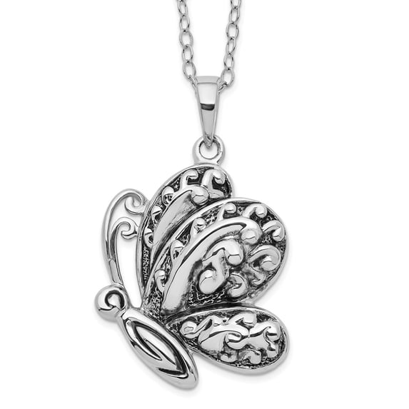 925 Sterling Silver Necklace with Pendants Chain Sentimental Expressions Antiqued Butterfly Ash Holder 18in. 18 inch