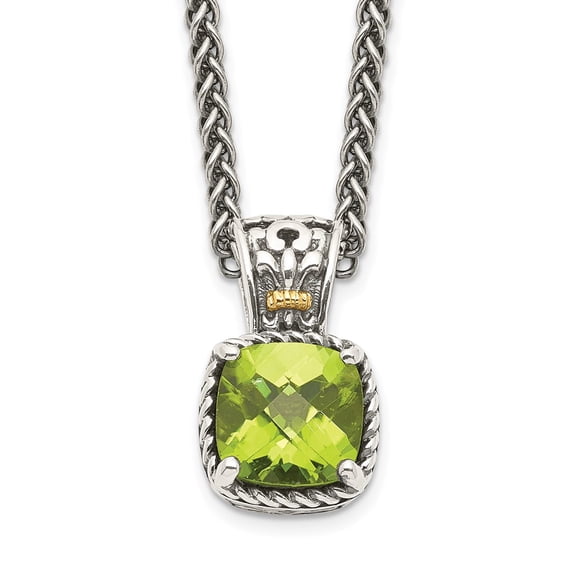 925 Sterling Silver Necklace with Pendants Chain Shey Couture 14K Accent 18 Inch Antiqued Cushion Peridot mm