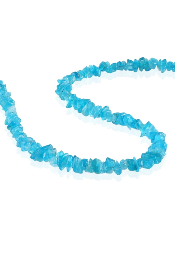 Neon Apatite Necklace with Rough Nugget Beaded Necklace, 925 Sterling Silver, White Rhodium Finish (60 cm) for Women Gifts Christmas