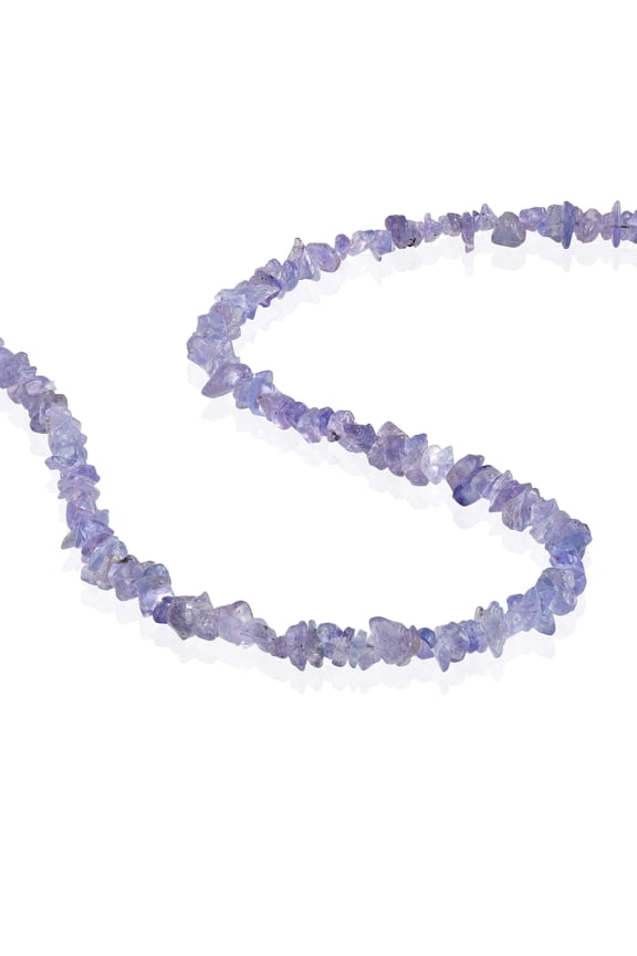 925 Sterling Silver Necklace with Rough Tanzanite Nugget Beads, White Rhodium Finish (60 cm)