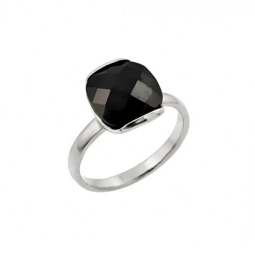 925 Sterling Silver Nickel Free Rhodium Plated Solitaire Black CZ Ring Jewelry Female Size 5