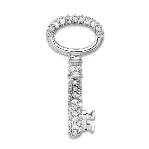 925 Sterling Silver No bail Concave Polished Cubic Zirconia Key Pendant Necklace 32.2x14.9mm Wide Pendant for Women
