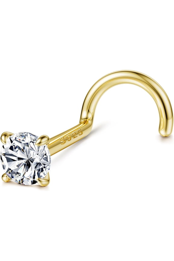 925 Sterling Silver Nose Stud: 14k Gold Filled Nose Stud Simulated Diamond CZ 20G Corkscrew S Shaped Hypoallergenic Nose Nostril Piercing Jewelry for Women Men 18G 20G