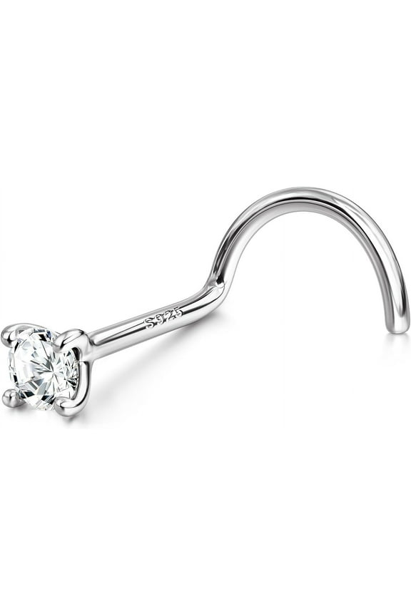 925 Sterling Silver Nose Studs, 18G 20G Corkscrew Nose Ring, Simulated Diamond CZ Hypoallergenic Nose Piercings for Women Men 1.5 2 3MM 18g(1.0mm)/2mm CZ {}