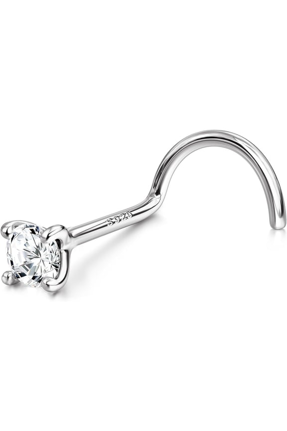 925 Sterling Silver Nose Studs, 18G 20G Corkscrew Nose Ring, Simulated Diamond CZ Hypoallergenic Nose Piercings for Women Men 1.5 2 3MM 20g(0.8mm)/2mm CZ {}