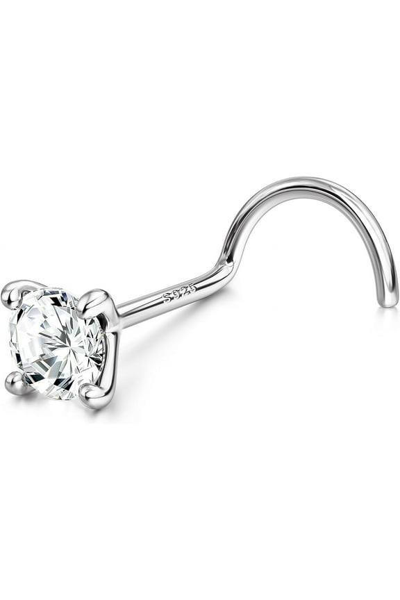 925 Sterling Silver Nose Studs, 18G 20G Corkscrew Nose Ring, Simulated Diamond CZ Hypoallergenic Nose Piercings for Women Men 1.5 2 3MM 20g(0.8mm)/3mm CZ {}
