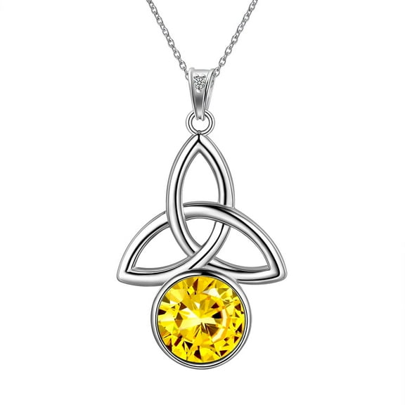 925 Sterling Silver Celtic Knot Necklace for Women November Birthstone Citrine Yellow Gemstone Trinity Triquetra Irish Pendant Jewelry Birthday Gift Hipunk