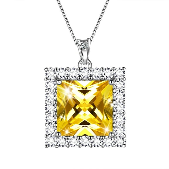 6 Carat November Birthstone Necklace Citrine Pendant Princess Cut Yellow CZ 925 Sterling Silver Jewelry Women Birthday Xmas Mother's Day Gift Juwaliy