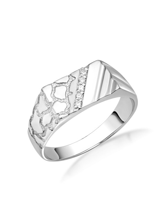.925 Sterling Silver Nugget Ring with Cubic Zirconia /Size 12