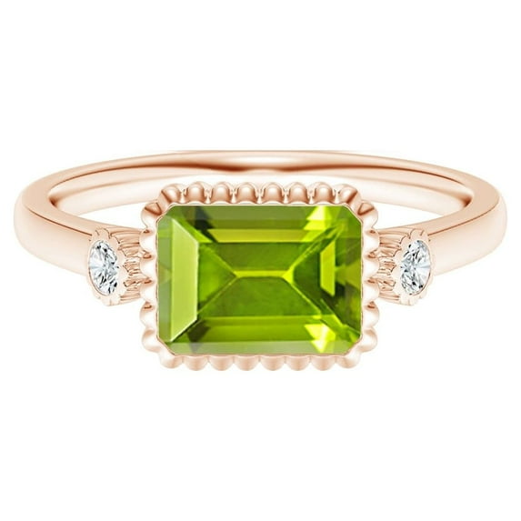 925 Sterling Silver Octagon 2.10 Ctw Peridot Horizontal Set Rose Plated Ring