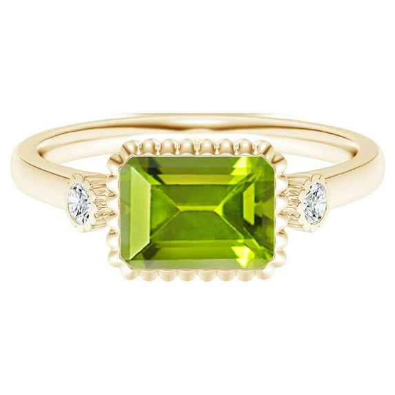 925 Sterling Silver Octagon 2.10 Ctw Peridot Horizontal Set Yellow Plated Ring