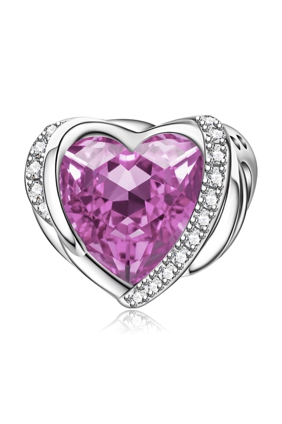 925 Sterling Silver October Birthstone Angel Wing Heart Charm for Bracelet Women Birthday Gift