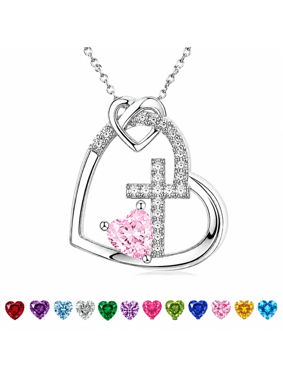 925 Sterling Silver October Birthstone Cross Pendant Necklace Adjustable Women Jewelry