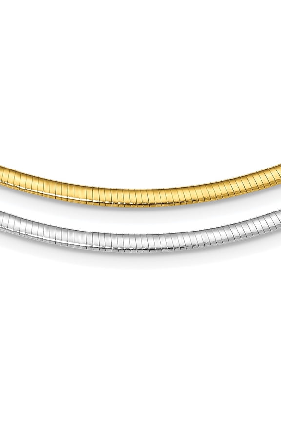 925 Sterling Silver Omega Chain Necklace Flash Gold-plated Reversible 3 mm Cubetto 16 inch