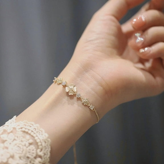 925 Sterling Silver Opal Four-leaf Clover Bracelet