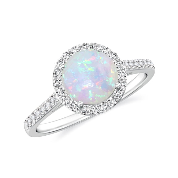 925 Sterling Silver Opal Halo Ring, Moissanite Engagement Ring in White Gold Plated| Round October Birthstone Wedding Ring, Birthday, Anniversary, Wedding Jewelry, Ring Size 9