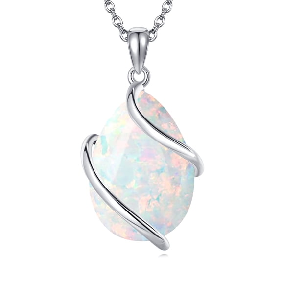 925 Sterling Silver Opal Necklace Teardrop Pendant Necklace Jewelry For Women
