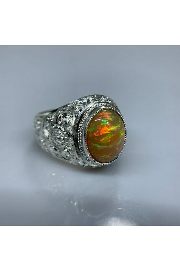925 Sterling Silver Opal Ring, Genuine Black Fire Opal, Gemstone Wedding Band, Dark Gemstone Ring, Unisex Ring, Opal Jewelry, Gifts for Him