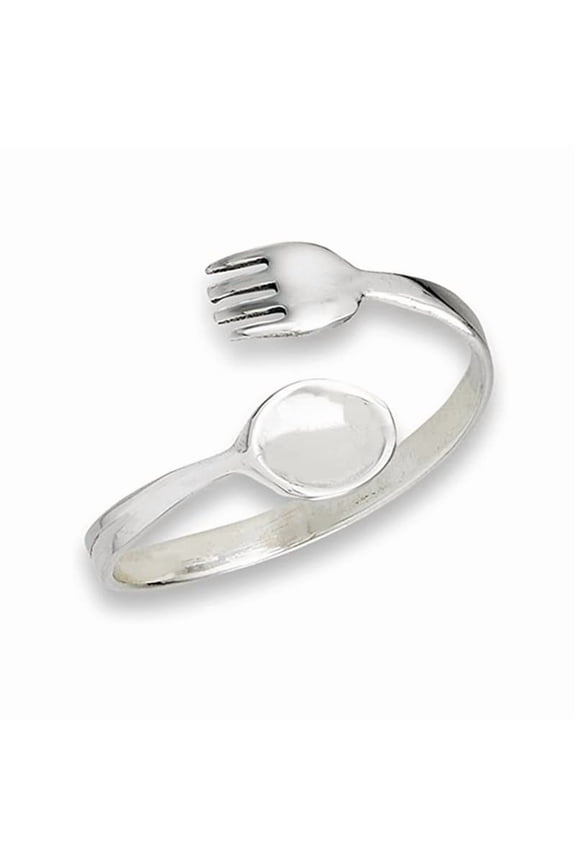 925 Sterling Silver Open Adjustable Fork Spoon Utensils Ring Thumb Band Women Everyday Ring