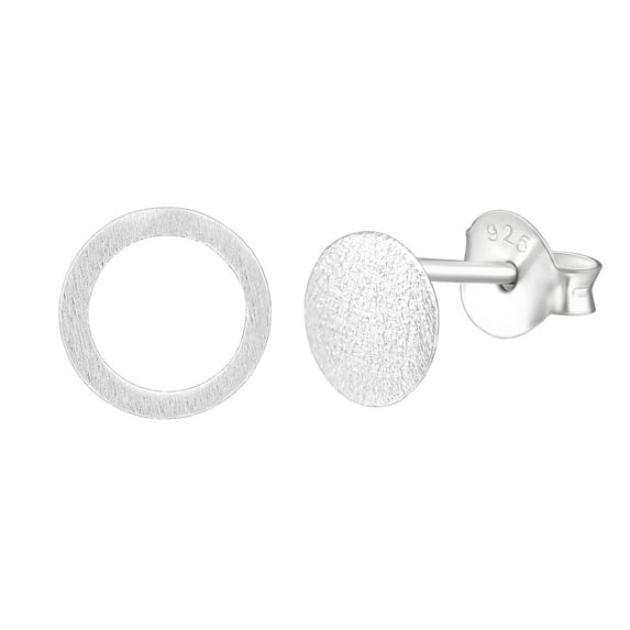 925 Sterling Silver Open Circle Solid Circle Designer Stud Earring