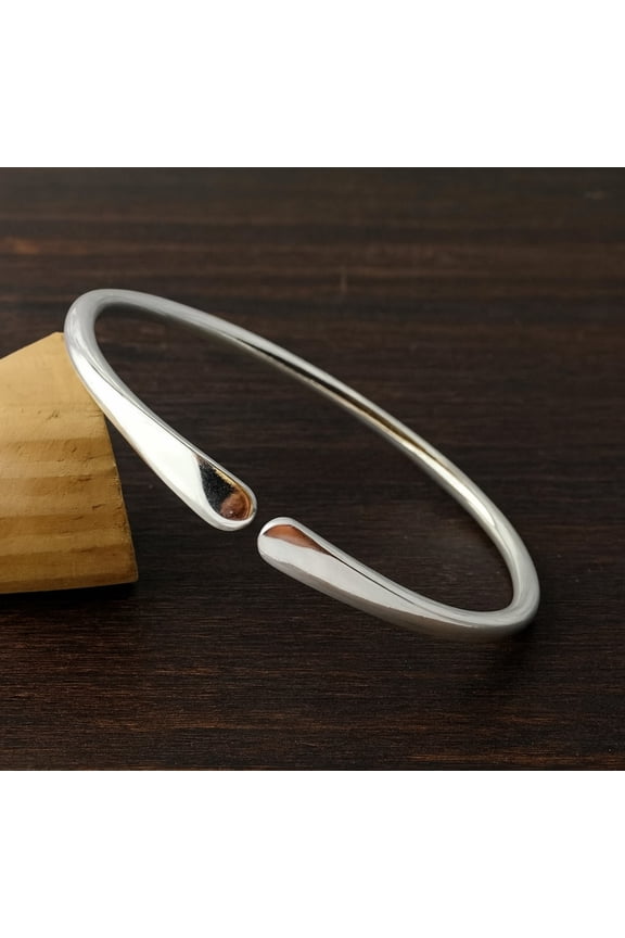 925 Sterling Silver Open Cuff Bracelet, Heavy Adjustable Bangle for Everyday Wear, Handmade Jewelry