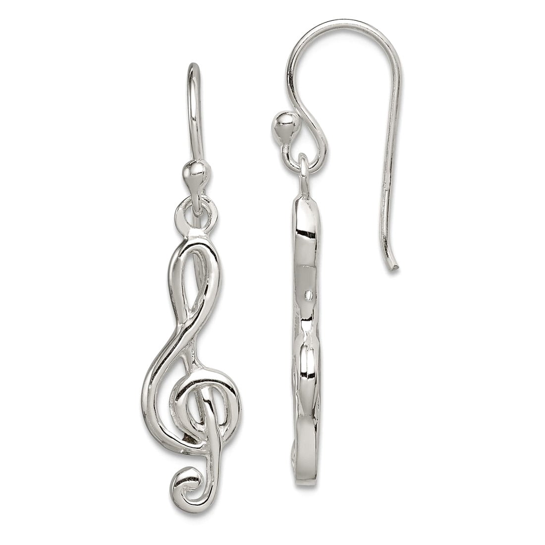 925 Sterling Silver Open Polished Music Treble Clef Shepherd Hook Earrings 34x7mm Wide Dangle Earring for Women