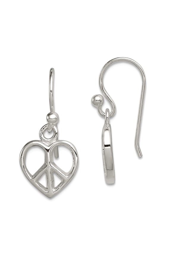 925 Sterling Silver Open Polished Peace Sign Love Heart Shepherd Hook Earrings 24x10mm Wide Dangle Earring for Women