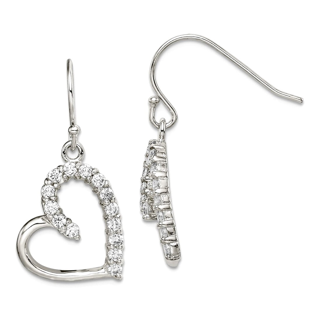 925 Sterling Silver Open Polished Shepherd hook Cubic Zirconia Love Heart Earrings 30x15mm Wide Dangle Earring for Women