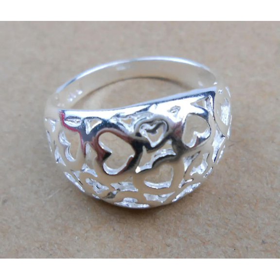 925 Sterling Silver Open Fashion Heart Pattern Wedding Gift Ring Jewelry #26