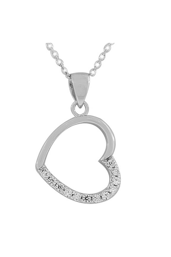 925 Sterling Silver Open Heart Love Charm CZ Pendant Necklace