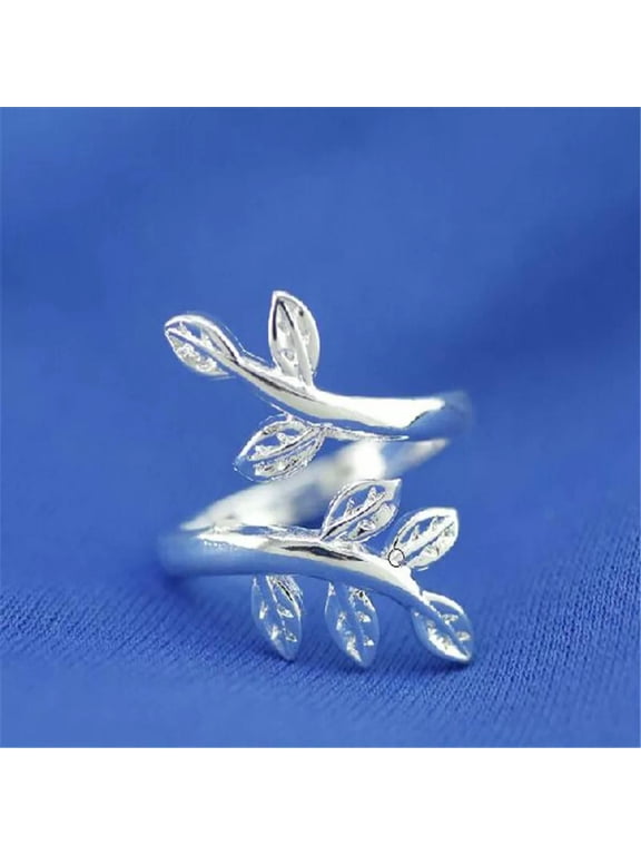 925 Sterling Silver Open Leaves Charm Boys and Girls Gifts Jewelry Ring #197