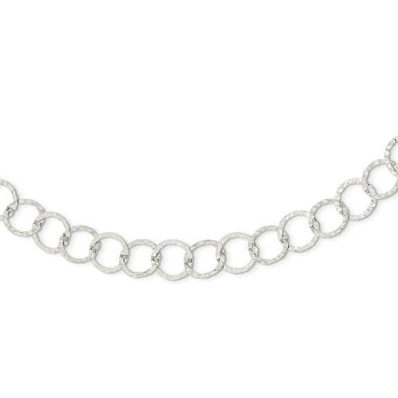 925 Sterling Silver Open Link Fancy Necklace Chain Ha mmered 24 inch mm