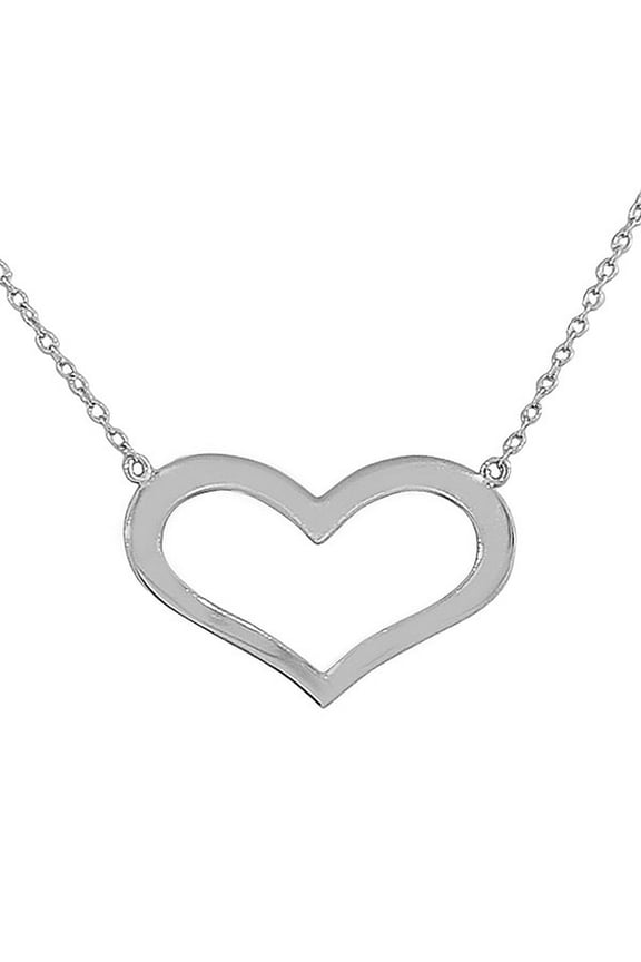 Sterling Silver Open Love Heart Polished Classic Pendant Necklace