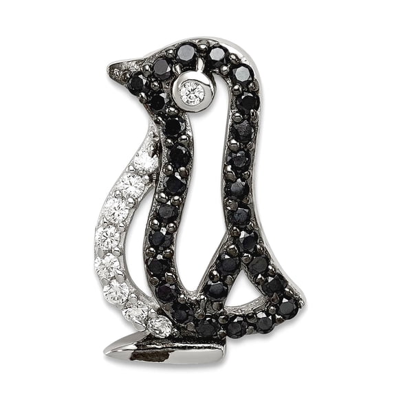 925 Sterling Silver Open Polished Hidden bail Black and White Cubic Zirconia Penguin Pendant Necklace 20x15mm Wide Penda