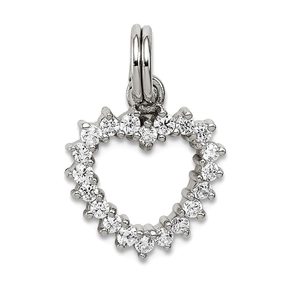 925 Sterling Silver Open Solid Polished Cubic Zirconia Love Heart Charm 20x13mm Wide Pendant Necklace for Women