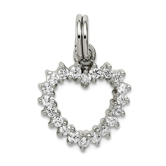 925 Sterling Silver Open Solid Polished Cubic Zirconia Love Heart Charm 20x13mm Wide Pendant Necklace for Women