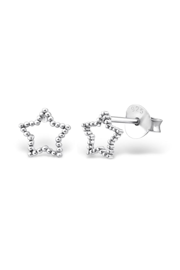 925 Sterling Silver Open Star Beaded Stud Earring