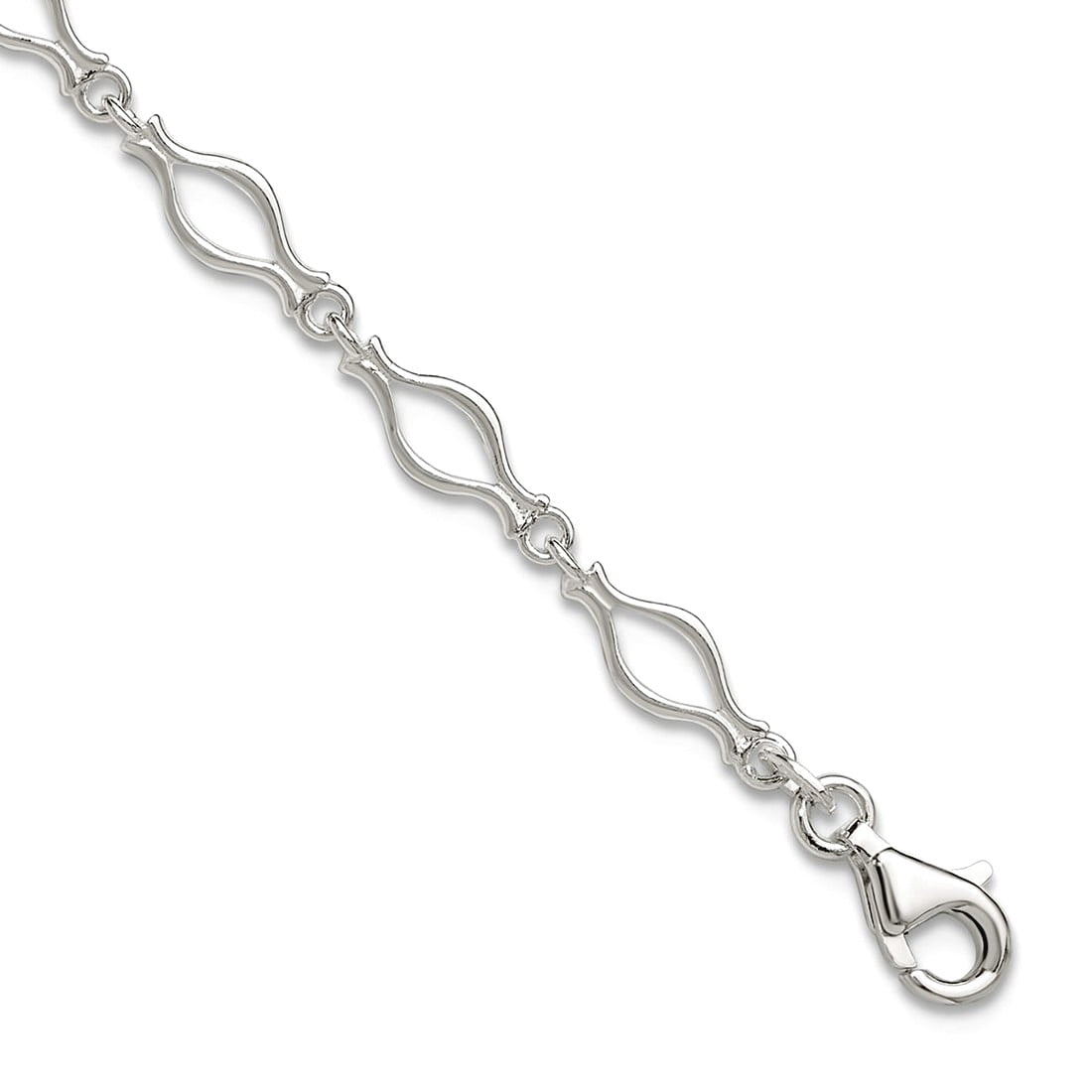 925 Sterling Silver Fancy Lobster Closure Solid Polished Fancy Link Anklet 9 Inch Lobster Claw 6mm Wide Anklet for Women