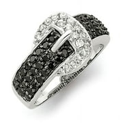 925 Sterling Silver Open back Rhodium Black and Clear CZ Cubic Zirconia Simulated Diamond Buckle Ring Size 8 Jewelry Gif