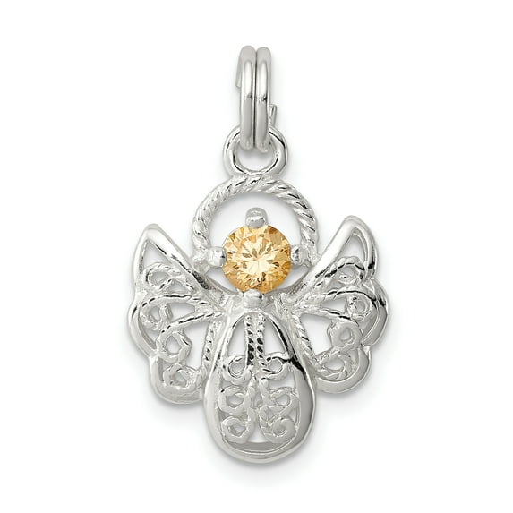 925 Sterling Silver Orange Cubic Zirconia Angel Charm Pendant
