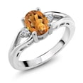 thumbnail image 1 of 925 Sterling Silver Orange Red Madeira Citrine and White Lab Grown Diamond 3 Stone Engagement Ring for Women | 1.18 Cttw | Oval 8X6MM | Round 2MM | Gemstone November Birthstone | Size 9, 1 of 6