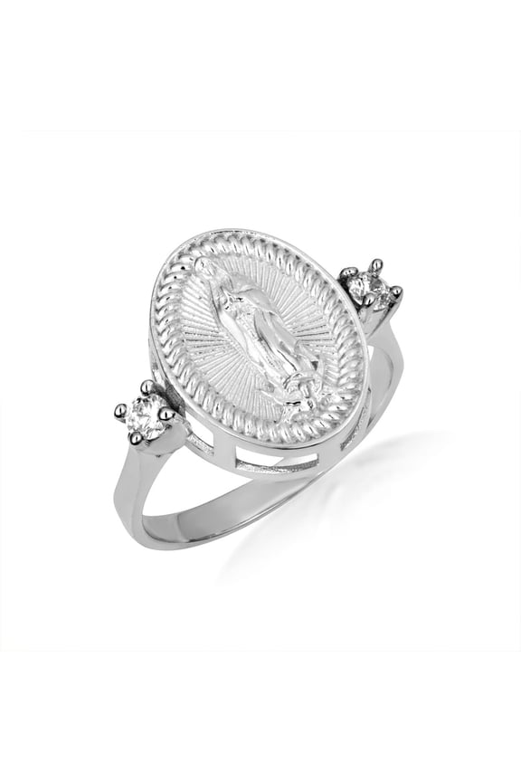 .925 Sterling Silver Our Lady Of Guadalupe Oval Rope Signet Ring / Size 7